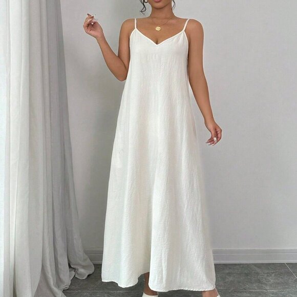 Apricot Casual Women's Adjustable Strap Loose White Long Cami Dress - Picture 4 of 6